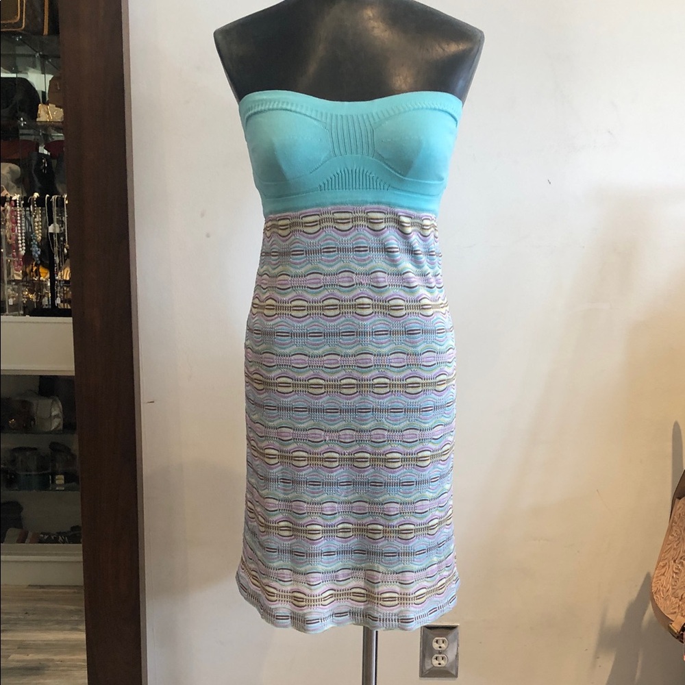 Missoni Strapless Turquoise and Multicolor Dress